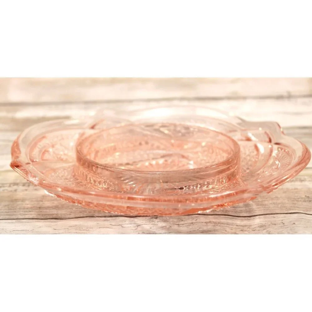 Vintage EAPG Massachusetts Pattern,‎ Pink Depression Glass, Butter Dish